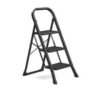 SONGMICS Escalera de Tijera, Escalera con 3 Peldaños, Peldaño Plegable, Bloqueo de Seguridad, Fácil de Guardar, Carga hasta 150 kg, Negro GSL003BZ01