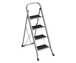 SONGMICS Escalera de Tijera, Escalera con 4 Peldaños, Peldaño Plegable, Bloqueo de Seguridad, Fácil de Guardar, Carga hasta 150 kg, Gris Paloma GSL004G01