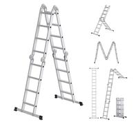 SONGMICS Escalera Multiusos de Aluminio, 4 x 4 Peldaños, hasta 150 kg | Escalera de Tijera Doméstica, 16 Peldaños, 430 cm de Largo, Diseño 6 en 1, Plata, Colección BRODY, GLT046E01
