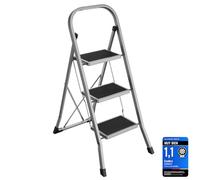 SONGMICS Escalera Plegable, 3 Peldaños, Bloqueo de Seguridad | Folding Ladder, Peldaño Plegable Fácil de Guardar, Carga hasta 150 kg, Gris y Negro, GSL003GY01