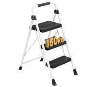 SONGMICS Escalera Plegable 3 Peldaños, Steel Folding Ladder Antideslizante, | Escalera Pequeña Plegable Escalera Pequeña para Cocina Hogar Oficina y DIY, Carga Máxima 150kg, Blanco,GSL303WZ01