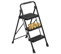 SONGMICS Escalera Plegable 3 Peldaños, Steel Folding Ladder Antideslizante, | Escalera Pequeña Plegable Escalera Pequeña para Cocina Hogar Oficina y DIY, Carga Máxima 150kg, Negro,GSL303BZ01