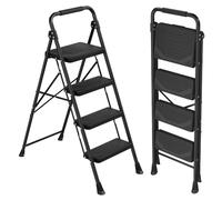 SONGMICS Escalera Plegable 4 Peldaños, Steel Folding Ladder Antideslizante, | Escalera Pequeña Plegable Escalera Pequeña para Cocina Hogar Oficina y DIY, Carga Máxima 150kg, Negro,GSL304BZ01