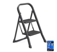 SONGMICS Escalera Plegable, Bloqueo de Seguridad, 2 Peldaños, Acero | Escalera Plegable Pequeña, 46,5 x 51,6 x 82,5 cm, 150 kg, Antideslizante, Cocina, Negro, Colección Brody, GSL012BZ01