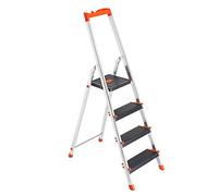 SONGMICS Escalera Plegable de Aluminio, 4 Peldaños, Capacidad de 150 kg | Escalera Multiusos Portátil, 44 x 83,5 x 143 cm, para Cocina y Hogar, Plata y Negro, Colección BRODY GLT04BK