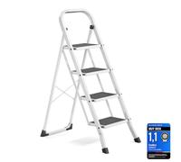 SONGMICS Escalera Plegable, de Tijera con 4 Peldaños, Bloqueo de Seguridad | Folding Ladder, Peldaño Plegable Fácil de Guardar, Carga hasta 150 kg, Blanco, GSL004WZ01