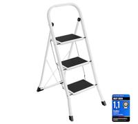 SONGMICS Escalera Plegable, Escalera 3 Peldaños, Bloqueo de Seguridad | Folding Ladder, Peldaño Plegable Fácil de Guardar, Carga hasta 150 kg, Blanco y Negro, GSL03WT