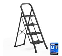 SONGMICS Escalera Plegable, Escalera de 4 Peldaños, Bloqueo de Seguridad | Folding Ladder, Peldaño Plegable Fácil de Guardar, Carga hasta 150 kg, Negro, GSL004BZ01