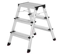 SONGMICS Escalera Plegable, Escalera de Mano, Escalera de Aluminio con 3 Peldaños Antideslizantes, Multifuncional, Carga de 150 kg, Gris Plata y Negro Tinta GLT23K