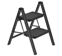 SONGMICS Escalera Plegable, Taburete Plegable de Acero, Escalera de 2 Peldaños, Carga hasta 150 kg, Fácil de Guardar, para Casa y Oficina, Negro, 55 x 43,4 x 61,8 cm GSL102BZ01