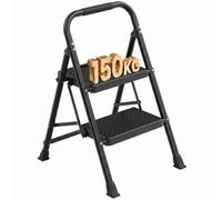 SONGMICS Escaleras Plegables, 2 Steps Folding Ladders, Antideslizante | Plegable Ladder for Home, Office, Garden, Load 150 kg, Non-Slip Pedals, 88 x 45.5 x 7.5 cm, Negro GSL202BZ01