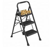 SONGMICS Escaleras Plegables, 3 Steps Folding Ladders, Antideslizante | Plegable Ladder for Home, Office, Garden, Load 150 kg, Non-Slip Pedals, 114 x 45.5 x 7.5 cm, Negro GSL203BZ01