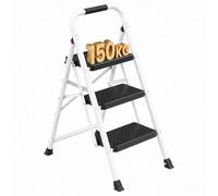 SONGMICS Escaleras Plegables, 3 Steps Folding Ladders, Antideslizante | Plegable Ladder for Home, Office, Garden, Load 150 kg, Non-Slip Pedals, 114 x 45.5 x 7.5 cm, Blanco GSL203WZ01