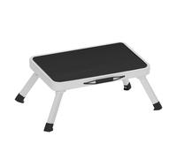 SONGMICS Escalón, Taburete Escalón, Escalera Plegable, Acero, un Peldaño, Superficie de Apoyo Antideslizante, Carga hasta 150 kg, Tamaño Plegado 32 x 44 x 17,5 cm, Blanco/Gris