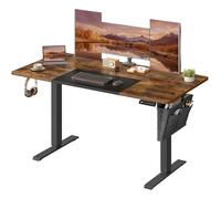 SONGMICS Escritorio Eléctrico, Regulable en Altura, 140 x 60 cm, Regulación Continua, 4 Alturas de Memoria, Puerto USB-C, Marrón Vintage y Negro Tinta LSD016X01