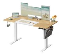 SONGMICS Escritorio Eléctrico, Regulable en Altura, 140 x 60 cm, Regulación Continua, 4 Alturas de Memoria, Puerto USB-C, Roble Natural y Blanco Mate LSD016N01