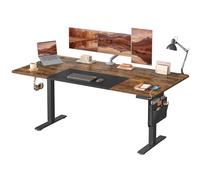 SONGMICS Escritorio Eléctrico, Regulable en Altura, 180 x 80 cm, Regulación Continua, 4 Alturas de Memoria, Puerto USB-C, Marrón Vintage y Negro Mate LSD028KD01