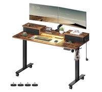 SONGMICS Escritorio Eléctrico, Regulable en Altura, 60 x 140 x (71-119) cm, Ajuste Sin Escalonamiento, con Soporte para Monitor, Regleta, Gancho, Función Memoria, Marrón Rústico LSD184X01