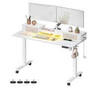 SONGMICS Escritorio Eléctrico, Regulable en Altura, 60 x 140 x (71-119) cm, Ajuste Sin Escalonamiento, con Soporte para Monitor, Regleta, Gancho, Función Memoria, Blanco Nube LSD184W01