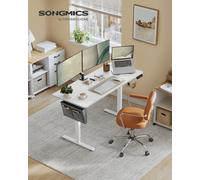 SONGMICS Escritorio Eléctrico, Regulable en Altura, 60 x 140 x (72-120) cm, 4 Alturas de Memoria, Bolsillo de Almacenamiento, para Oficina en Casa, Estudio, Negro Tinta/Marrón Rústico y Negro BLANCO