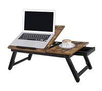 SONGMICS Escritorio Portátil para Cama o Sofá con Tapa Ajustable, Bandeja para Servir Desayuno con Patas Plegables de Altura Ajustable, para Pantallas de hasta 15,6 Pulgadas, Marrón Rústico LLD105B01