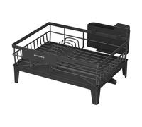 SONGMICS Escurreplatos, Escurridor para Encimera de Cocina, Giratorio 360° y Extensible, con Soporte para Cubiertos, 31 x 42 x 18,5 cm, Negro Tinta/Gris Paloma/Blanco Nube/Gris Ahumado Gris Ahumado