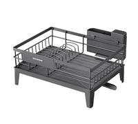 SONGMICS Escurreplatos, Escurridor para Encimera de Cocina, Giratorio 360° y Extensible, con Soporte para Cubiertos, 31 x 42 x 18,5 cm, Gris Ahumado KCS550GT01