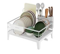 SONGMICS Escurreplatos, Escurridor para Encimera de Cocina, Giratorio 360° y Extensible, con Soporte para Cubiertos, 31 x 42 x 18,5 cm, Blanco Nube KCS550WG01