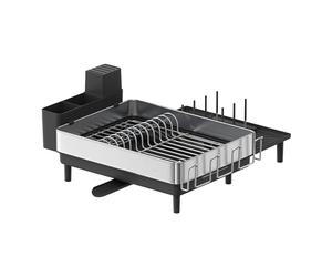 SONGMICS Escurreplatos expandible, escurridor de Platos de Acero Inoxidable con Boquilla giratoria, Utensilios, Tazas, Vidrio, Tabla de Cortar y Soportes para sartenes, Plateado y Negro KCS037B01