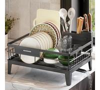 SONGMICS Escurreplatos, Giratorio 360° y Extensible, 42,4 x 35,4 x 22,6 cm | Escurridor para Encimera de Cocina, con Soporte para Cubiertos, gris carbón oscuro, Colección PATALLA KCS550GT01