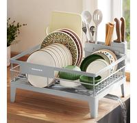 Escurridor para Encimera de Cocina, Giratorio 360° y Extensible, con Soporte para Cubiertos, 31 x 42 x 18,5 cm, Gris Paloma
