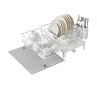 SONGMICS Escurreplatos para platos, escurridor de platos, escurridor giratorio de 360°, escurridor y escurridor, soporte para cubiertos, cocina (31-56) x 42 x 20 cm, color blanco mate gris paloma