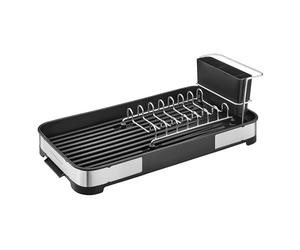 SONGMICS Escurreplatos Pequeño, Mini Escurridor de Platos de Acero Inoxidable, Porta Cubiertos, A Prueba de Óxido, para Platos, Cuchillos, Cucharas, Tenedores, Plata y Negro KCS034B01