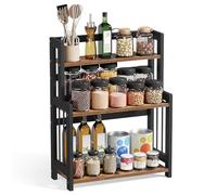 SONGMICS Especiero, Estante de Especias de 3 Niveles, Marco de Bambú | Organizador en la Encimera, para Cocina, Comedor, Oficina, Negro, Colección BAMBOU OFS047B01