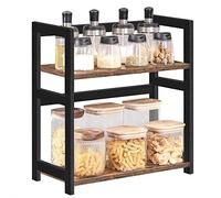 SONGMICS Especiero, Estante de Especias, Estante Almacenamiento de 2 Niveles, en la Encimera, Organizador, Marco de Bambú, para Cocina, Comedor, Oficina, Marrón Vintage y Negro OFS046B01