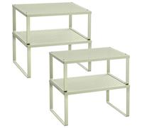 SONGMICS Especiero, Estante para Especias, Organizador para Armarios, para Mostradores, Elevador de Estantes, Apilable, Ampliable, Juego de 4 Estantes Metálicos para Cocina, Verde Laurel KCS006C01