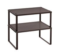 SONGMICS Especiero, Estante para Especias, Organizador para Armarios, para Mostradores, Elevador de Estantes, Apilable, Ampliable, Juego de 2 Estantes Metálicos para Cocina, Marrón KCS01BR