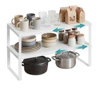 SONGMICS Especiero Extensible, Juego de 2, Organizador de Cocina, Acero | Estante Pequeño, Organizador de Armario, Encimera, Mesa, Zapatero, Blanco Mate, Colección BEQUE KCS402W01, Juego de 2