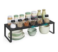 SONGMICS Especiero, Extensible, Organizador de Cocina, Estante de Cocina, Organizador de Armario, Estante Pequeño, Metal, Encimera, Mesa, Zapatero, Negro Mate KCS007B01