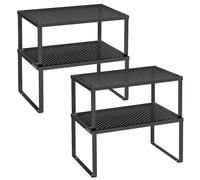 SONGMICS Especiero, Juego de 2 Estantes Metálicos, Apilable, Ampliable | Estante para Especias, Organizador para Armarios, Negro mate, Colección BEQUE KCS006B01