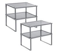 SONGMICS Especiero, Juego de 2 Estantes Metálicos, Apilable, Ampliable | Estante para Especias, Organizador para Armarios, Plata, Colección BEQUE KCS006S01