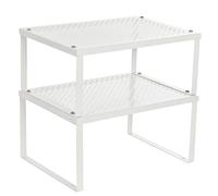 SONGMICS Especiero, Juego de 2 Estantes Metálicos, Apilable, Ampliable | Organizador para Armarios, para Mostradores, Elevador de Estantes, para Cocina, Blanco, Colección BEQUE KCS01WTV1