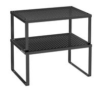 SONGMICS Especiero, Estante para Especias, Organizador para Armarios, para Mostradores, Elevador de Estantes, Apilable, Ampliable, Juego de 2 Estantes Metálicos para Cocina, Negro Tinta KCS001B01