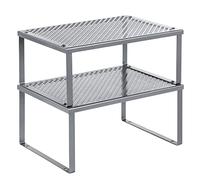 SONGMICS Especiero, Juego de 2 Estantes Metálicos, Apilable, Ampliable | Organizador para Armarios, para Mostradores, Elevador de Estantes, para Cocina, Plata, Colección BEQUE KCS01SV