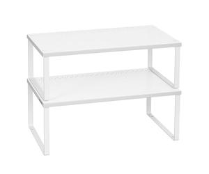 SONGMICS Especiero, Juego de 2 Estantes Metálicos, Apilable, Ampliable | Organizador para Armarios, para Mostradores, Elevador de Estantes, para Cocina, Blanco mate, Colección BEQUE KCS401W01
