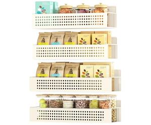 SONGMICS Especiero Magnético, Juego de 4, 2 Estantes Grandes y 2 Pequeños, Organizador de Especias sin Taladrar, para Cocina, Frigorífico, Microondas, Lavadora, Blanco Crema KCS061W01