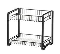 SONGMICS Especiero, Organizado de especias, Estante de metal de 2 pisos para cocina con revestimiento de plástico, Patas antideslizantes, Fácil de montar, para baño, Negro KCS013B01