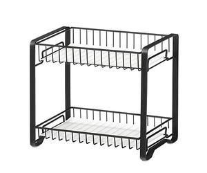 SONGMICS Especiero, Organizado de especias, Estante de metal de 2 pisos para cocina con revestimiento de plástico, Patas antideslizantes, Fácil de montar, para baño, Negro KCS013B01