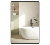 SONGMICS Espejo Colgante, 91 x 61 cm, Vidrio Templado | Rectangular, Marco de Aleación de Aluminio, para Baño, Dormitorio, Negro Mate, Colección Berit LWM010BD01