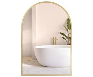 SONGMICS Espejo Colgante de Cuerpo Entero, Arqueado, 91 x 61 cm | Marco de Aleación de Aluminio, Vidrio Templado, para Dormitorio, Aalón, Vestidor, Dorado, Colección AILEAS LWM011AB01